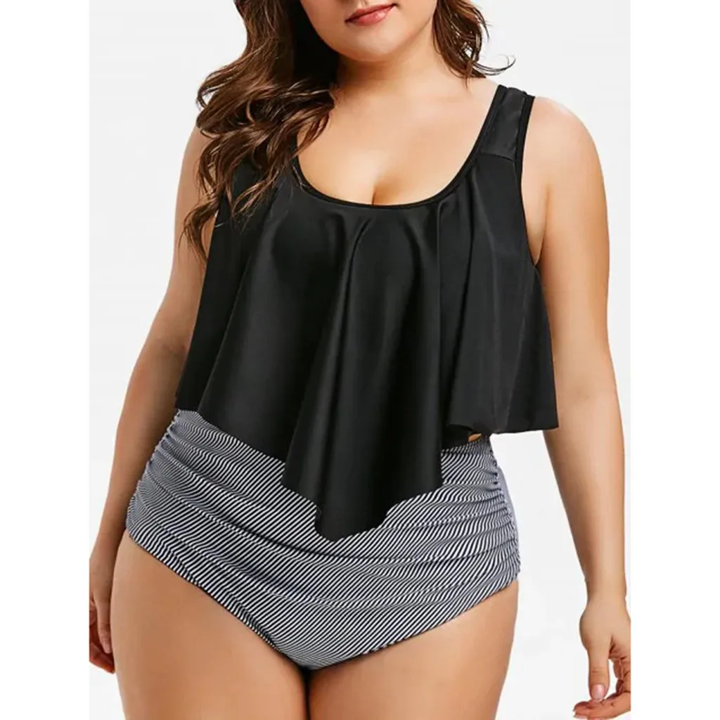 Женский купальник большого размера сексуальный однотонный бикини с рюшами