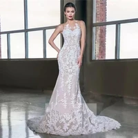 lace appliques mermaid wedding dresses sheer neck sleeveless sweep train plus size bridal gowns custom made vestidos de mariee