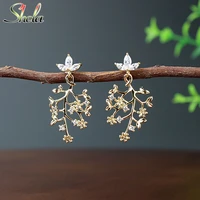 unique leaf earrings for women zirconia korean fashion jewelry acessories wholesale s925 pin high quality