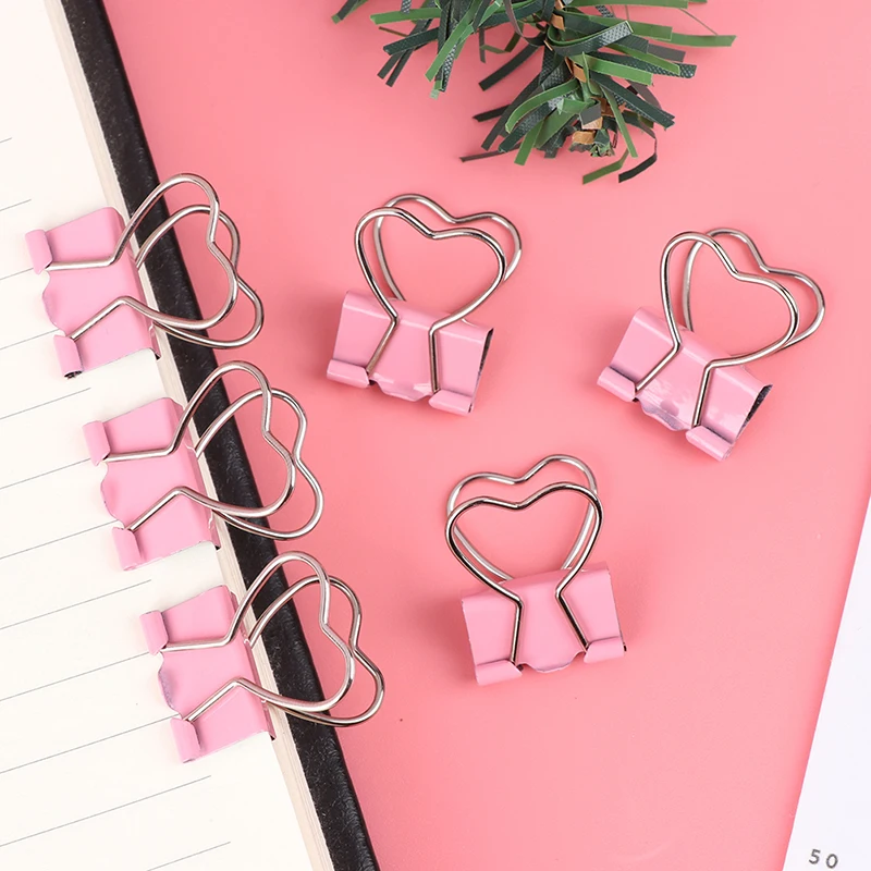 

1/6pcs Fashion Pink Color Binder Clip Hollow Out Heart Shape Metal Binder Clips Photos Tickets Notes Letter Clothes Paper Clip