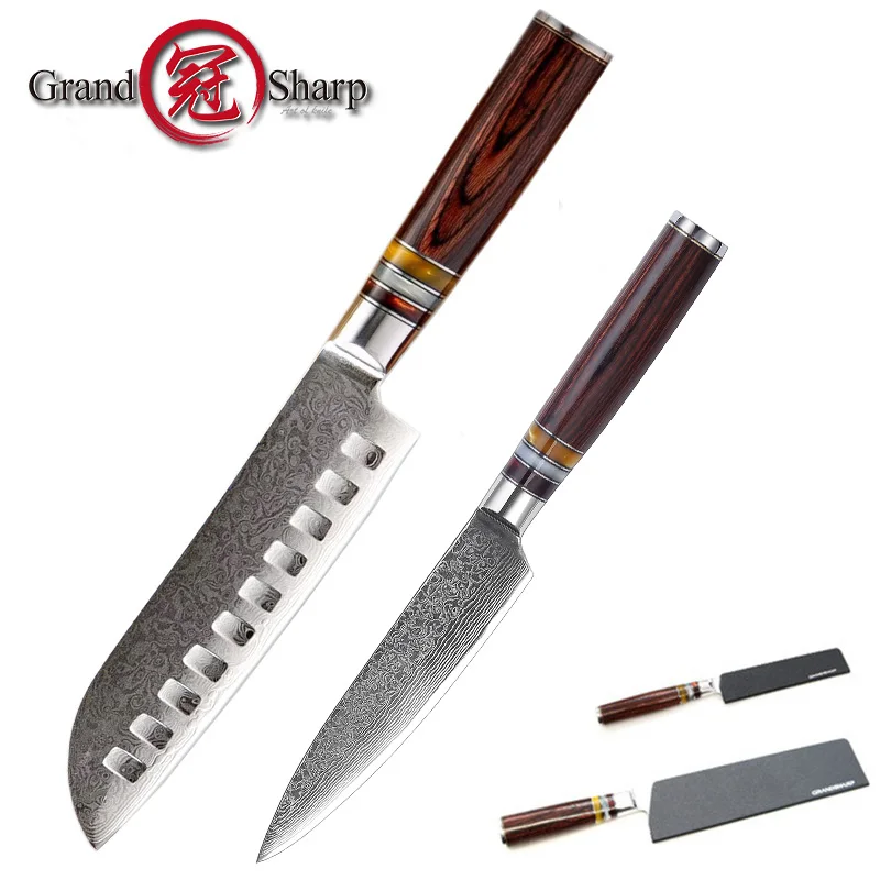 GRANDSHARP 2 шт. набор ножей из дамасской стали сантоку Утилита шеф повара ножи 67 слоев