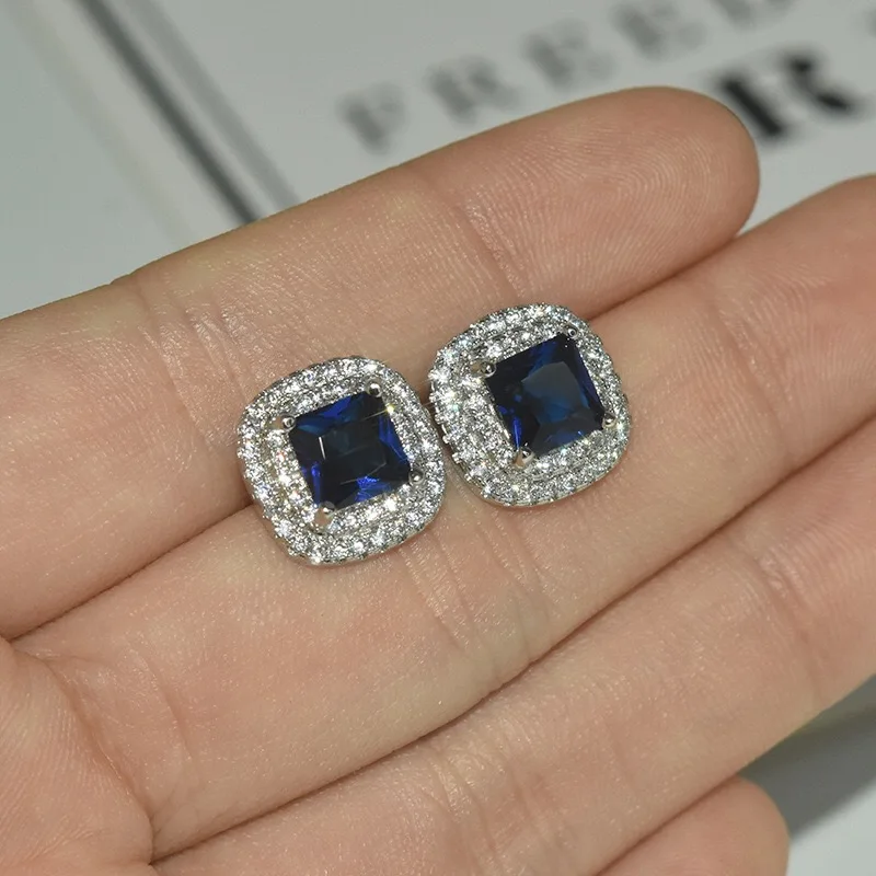 

Simple S925 Silvery Stud Earrings Inlay Square Cubic Zirconia Vintage Luxury Jewelry For Women Statement Anniversary Gift