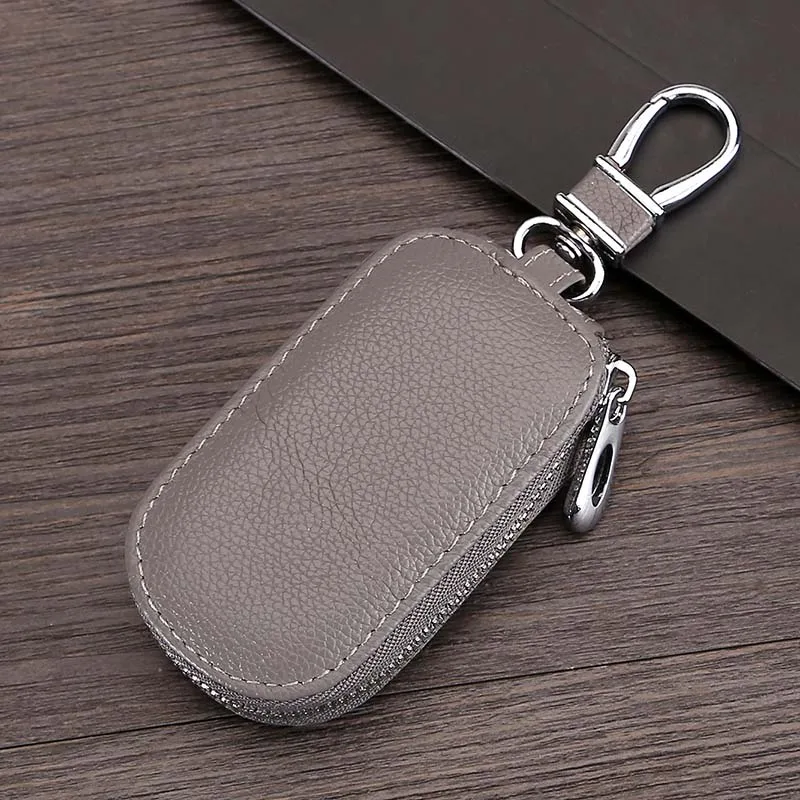 Light Gray Роскошные кошельки для ключей из натуральной кожи, унисекс, на молнии, сумка для ключей от машины, модные мини сумки для хранения для дам и джентльменов, Новые разноцветные - Цвет: Light Gray