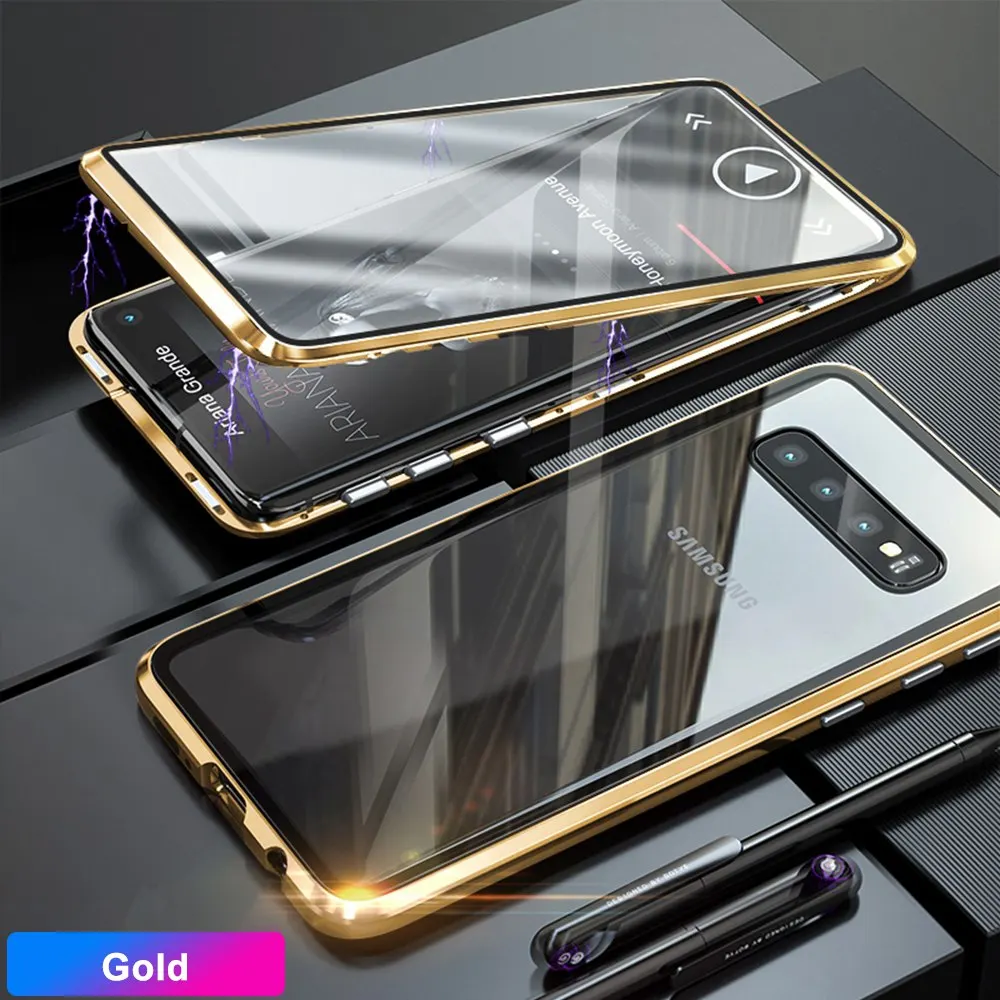 360 полностью металлический флип-чехол для samsung Galaxy S10E, Магнитный чехол, переднее и заднее закаленное стекло, samsung S10E Galaxy ys10e, чехол - Цвет: Gold Double Glass