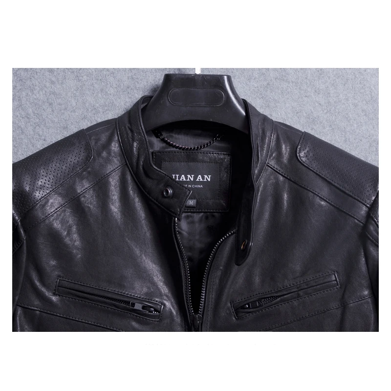 

Youth Men's Genuine Short Sheep Skin Stand Collar Leather Coat Fashion Thin Motorcycle Jacket