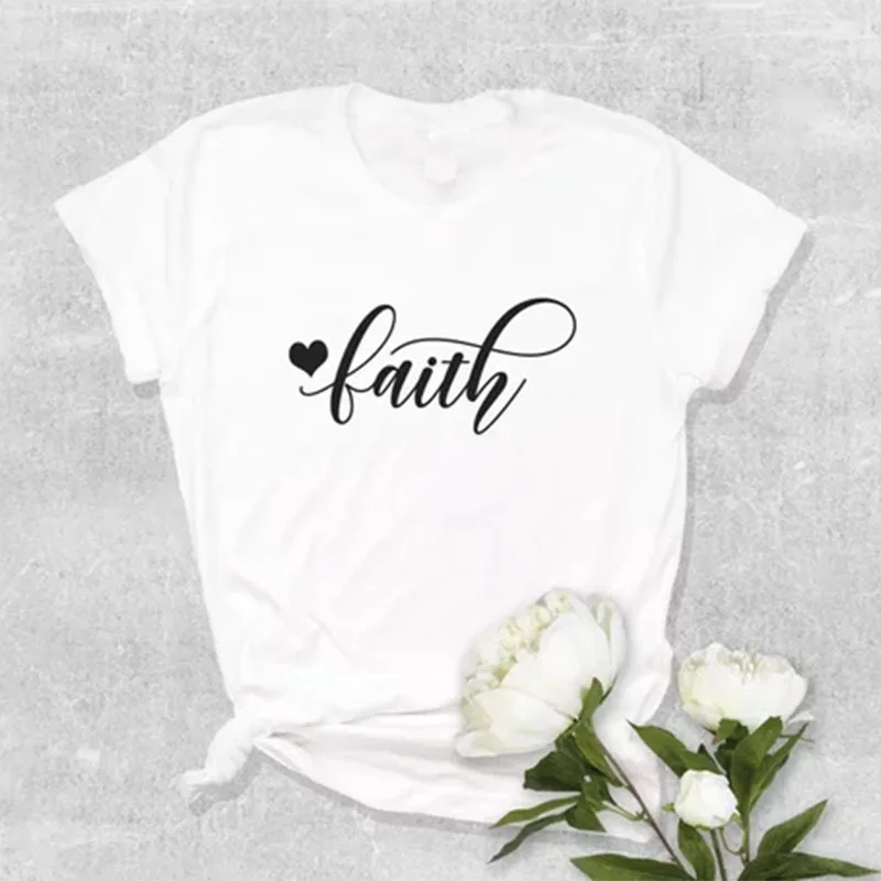 

T Shirt Women Tshirt Graphic T Shirts Cotton Slogan T-shirt Fashion Summer Tops Basic T-shirt Faith Print Tee Plus Size XS-XXXL