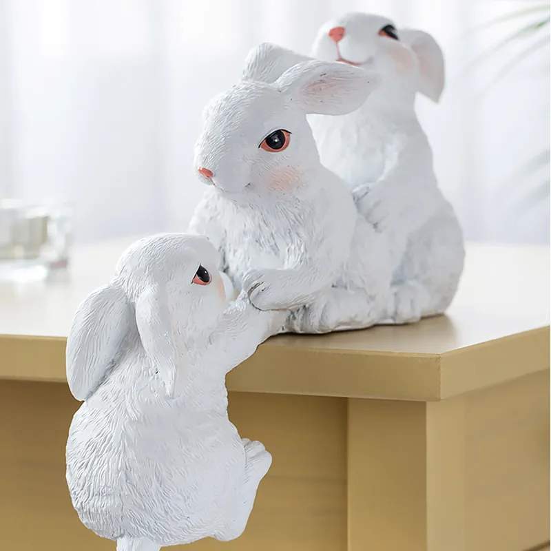 Creative cute rabbit animal ornaments resin figurines desktop fairy tale garden easter home decoration accessories |