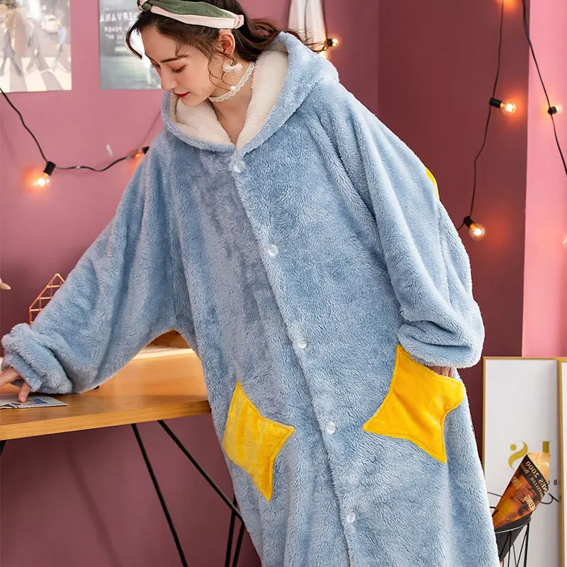 

Coral Fleece Autumn Couple Bathrobe Casual Daily Flannel Pajamas For Women Men Pijamas Nightwear Lounge Sleepwear