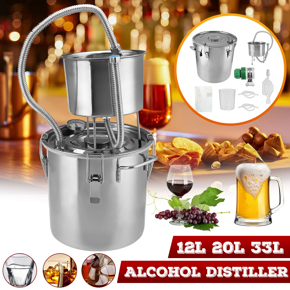

Дистиллятор 12 л/20 л/33 л, Alambic Moonshine, алкоголь из нержавеющей меди, сделай сам, набор для домашнего пивоварения, воды, вина, эфирного масла, пивоварения
