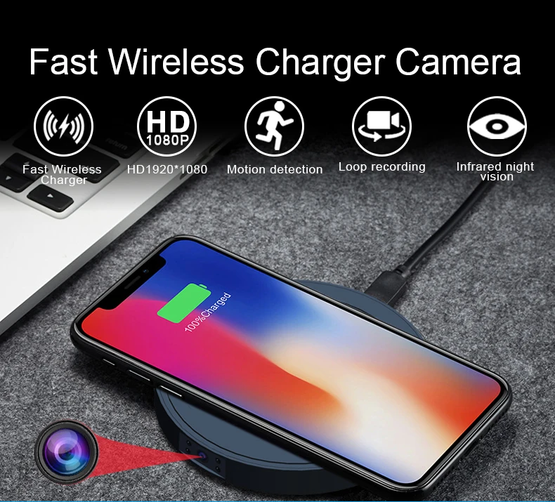 MD19 мини камера Быстрое беспроводное зарядное устройство для iPone samsung телефон HD 1080P ночное видение микро камера обнаружения движения видео рекордер