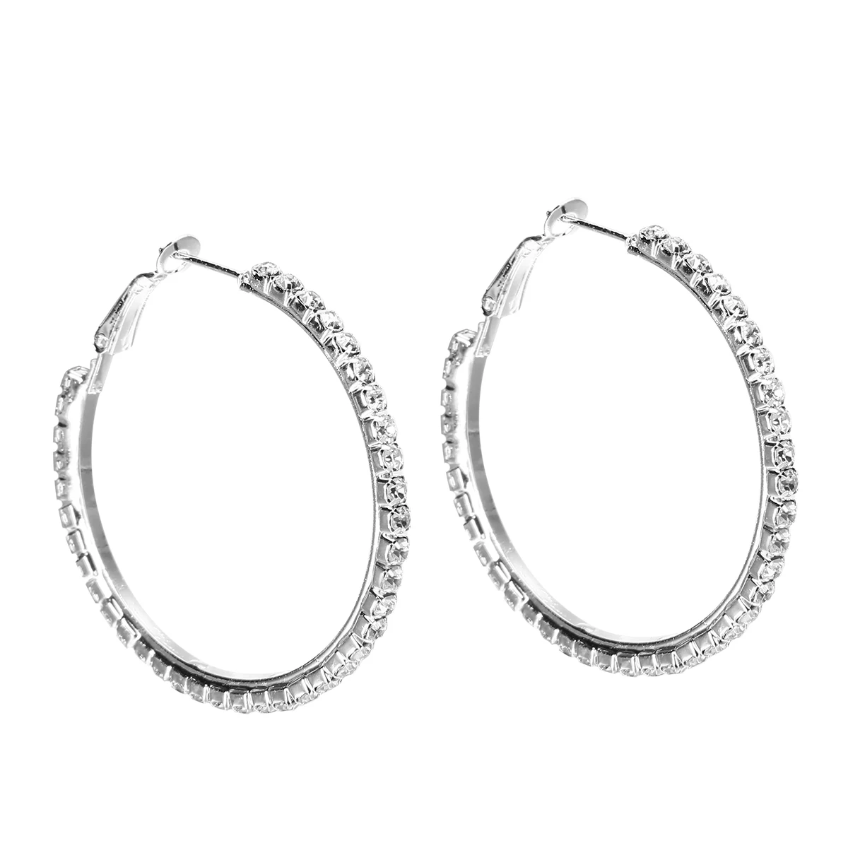 Женские круглые серьги кольца с кристаллами 1 пара|silver plated hoop earrings|hoop earrings for