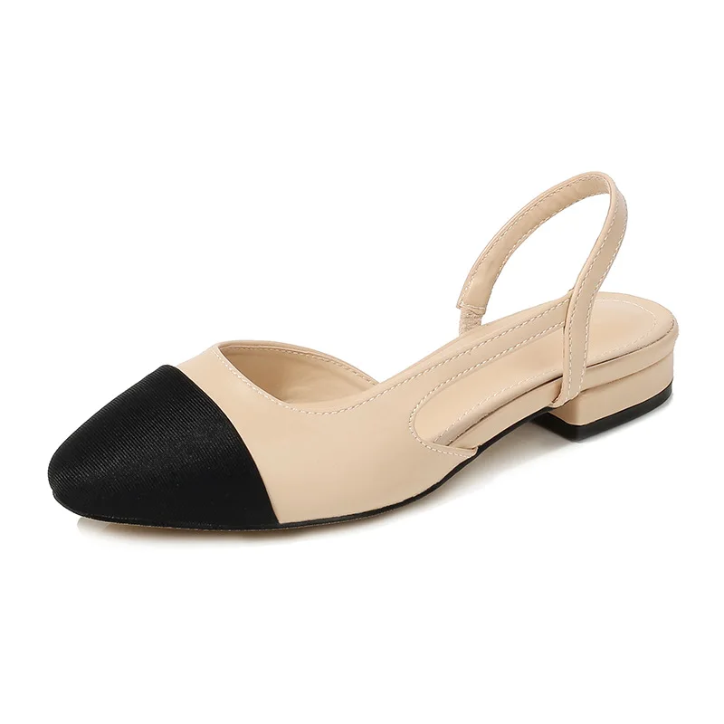 

mixed color chunky single shoes women summer patchwork shallow sandals side cut out stretch back strap slip on slingback sandals