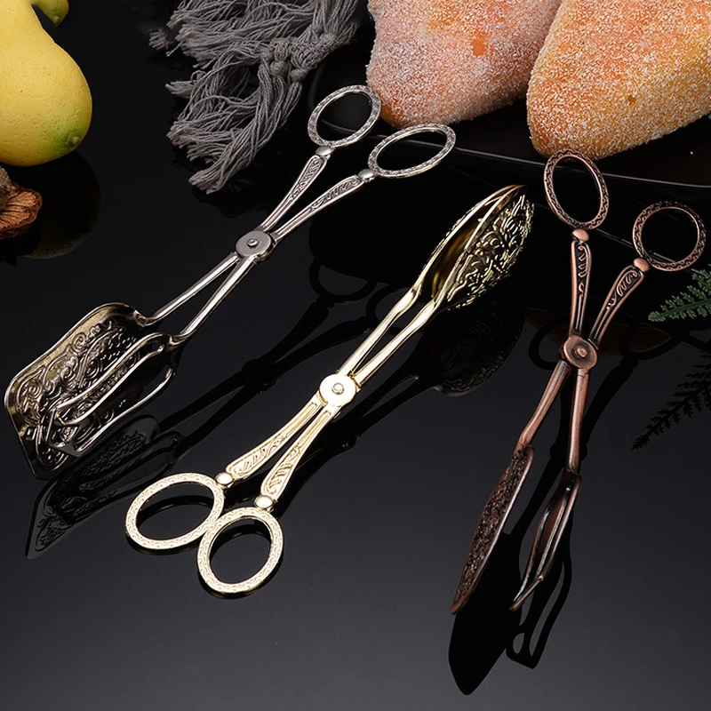 

Food Tong Gold-plated Snack Cake Clip Salad Bread Pastry Clamp Baking Barbecue Tool Fruit Salad Cake Clip Kitchen Utensils