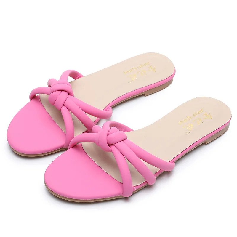 

2020 Summer Female Slippers Candy Color Corss Comfortable Beach Lazy Wear Women's Slides Soft PU leather Woman Shoes Size 36-42