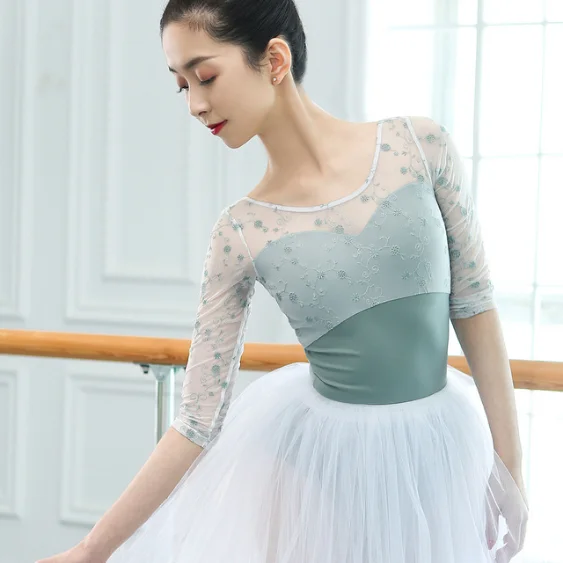 

Dance Leotard Adult Gymnastics Leotard Half Sleeve Swimsuit for Dancing Ballerina Flora Leotard U back ballet leotards for women