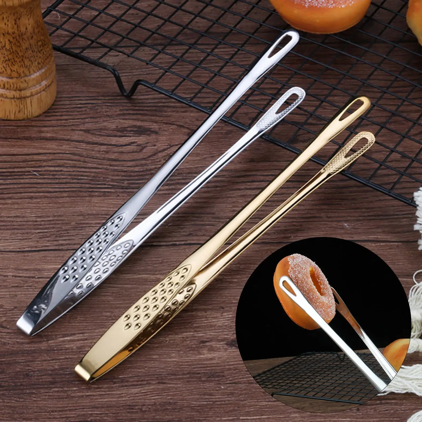 

Stainless Steel Food Tongs Bread Pastry Clamp BBQ Buffet Cooking Kitchen Tool
