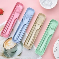 3pcsset eco friendly cutlery set chopstick spoon fork wheat straw antibacterial durable with storage box for travel portable