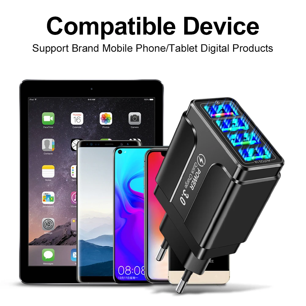 Зарядное устройство для путешествий 12 В 3 0 А 5 USB 9 В-2 быстрая зарядка iPhone 11 Samsung Huawei