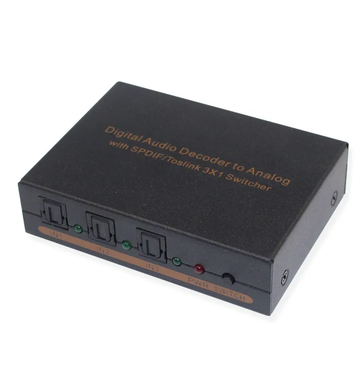 Цифро-аналоговый оптический аудио переключатель декодер SPDIF/ TOSLINK 3x1 с наушниками