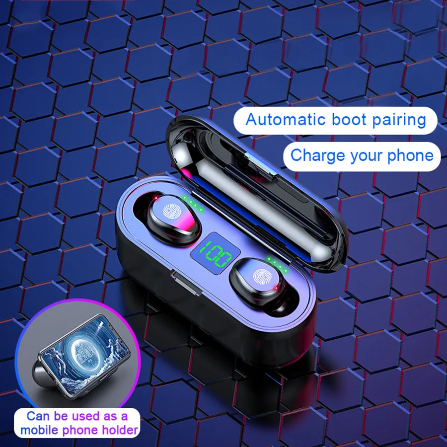 

Bluetooth 5.0 Wireless Headset Mini Sports Earbuds with Fingerprints Touch Dual-ear Headphones
