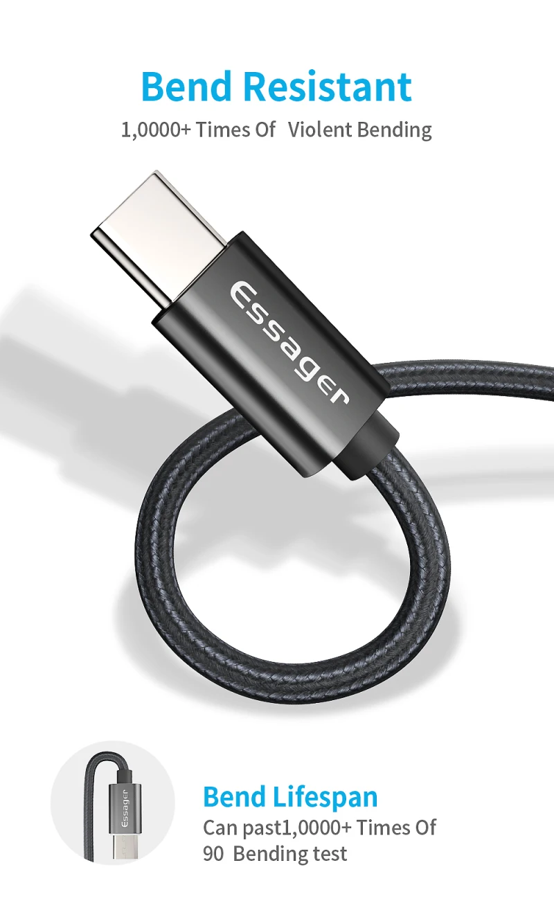 Essager светодиодный кабель usb type C 3 м кабель для быстрой зарядки кабель usbc для Xiaomi K20 samsung Oneplus 7 Pro мобильный телефон USB-C зарядное устройство