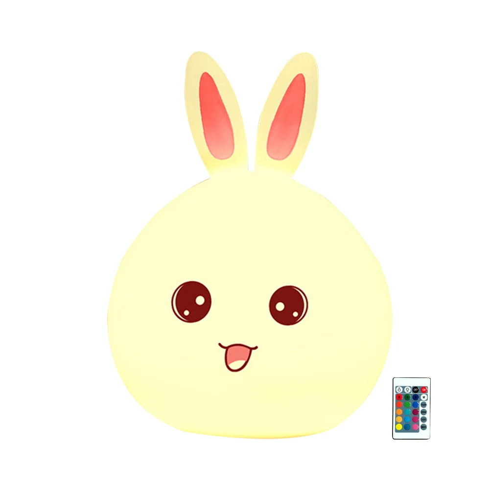 

7 Colors Touch Remote Control Kid Silicone Lamp Mini Cute Rabbit LED Night Light Sleeping Light Bedroom Bedside Table Lamp