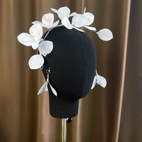 white fabric flower headband earrings fairy brides headpiece hair wear wedding hair accessories