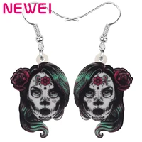 newei acrylic halloween evil skull earrings printing long dangle drop jewelry for women kid vintage festival gift accessories