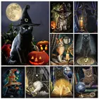 Картина-мозаика с изображением черного кота, квадратнаякруглая, для Хэллоуина