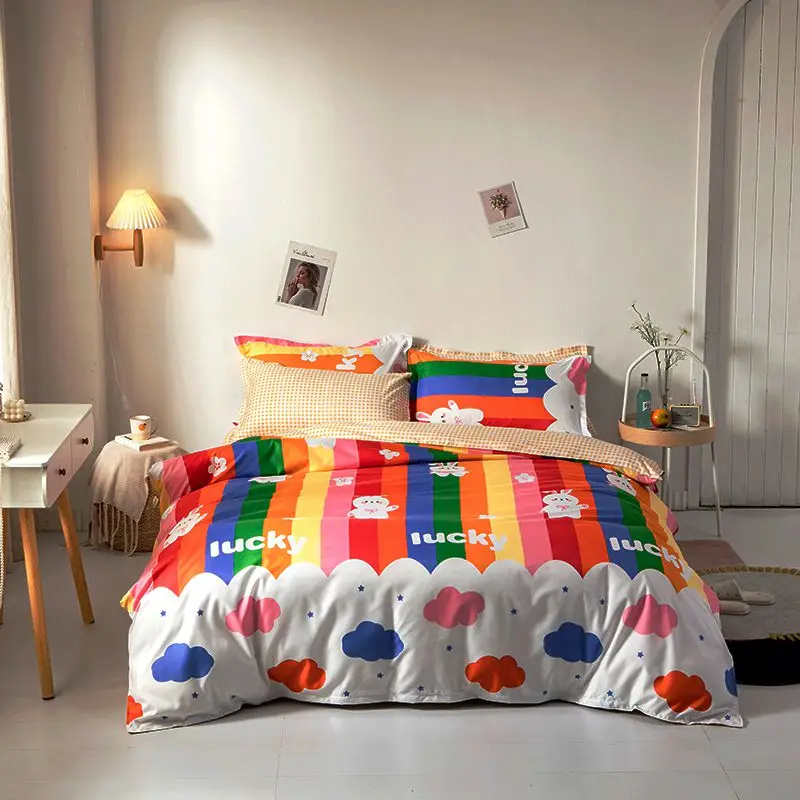 

Cartoon Cow Pattern Bedding Set Cute Girls Duvet Cover Single Double Queen King 220x240 Bed Linens Sheets Rainbow Quilt Covers