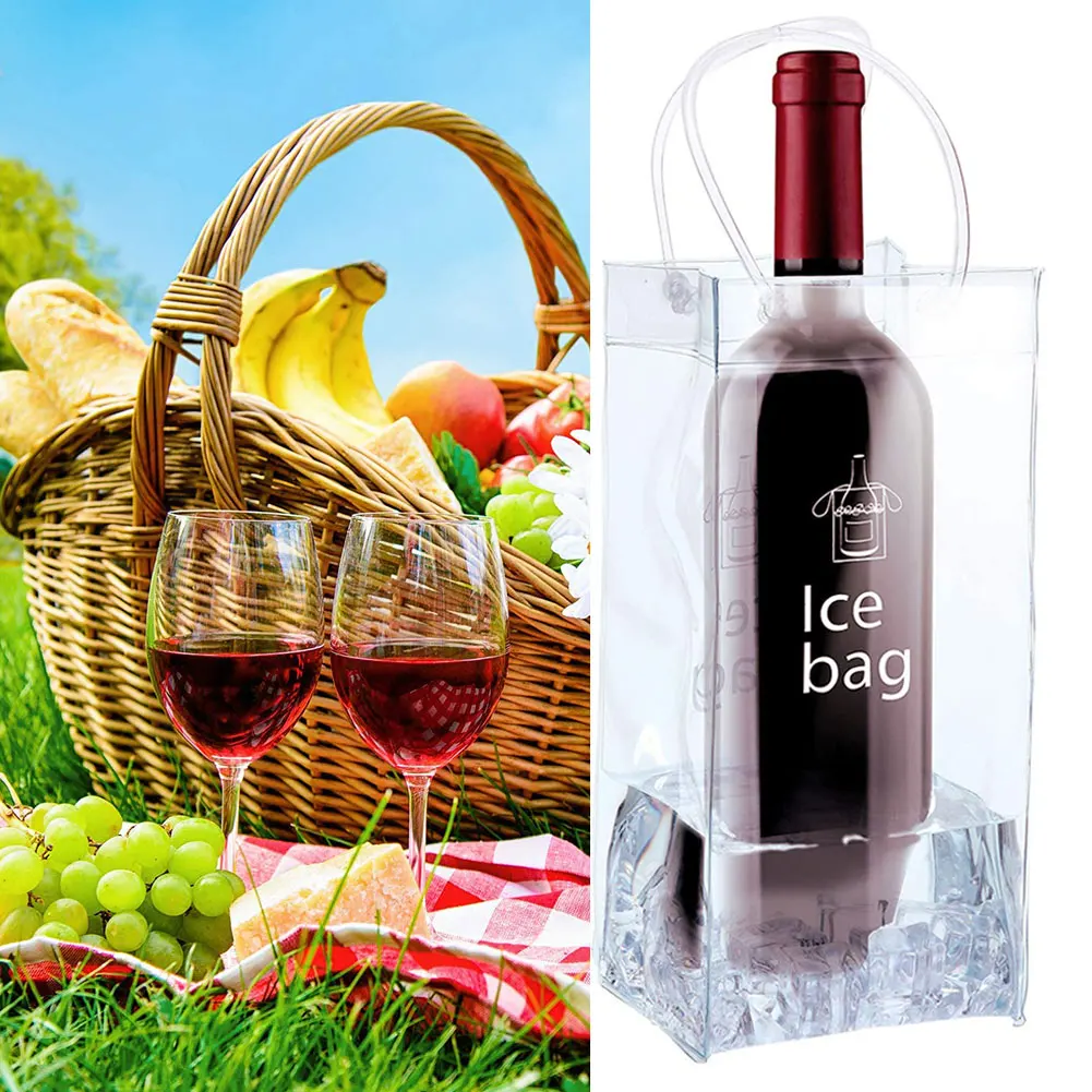 

PVC Leakproof Ice Bag ECO Friendly Transparent Ice Pack Portable Ice Bucket Wine Champagne Bottle Chiller With Carry Handle