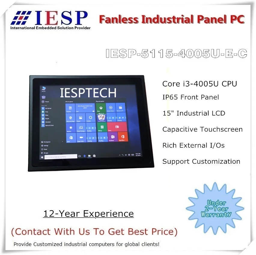 15 дюймовая промышленная панель ПК емкостный сенсорный экран процессор Core i3 4005U 4G