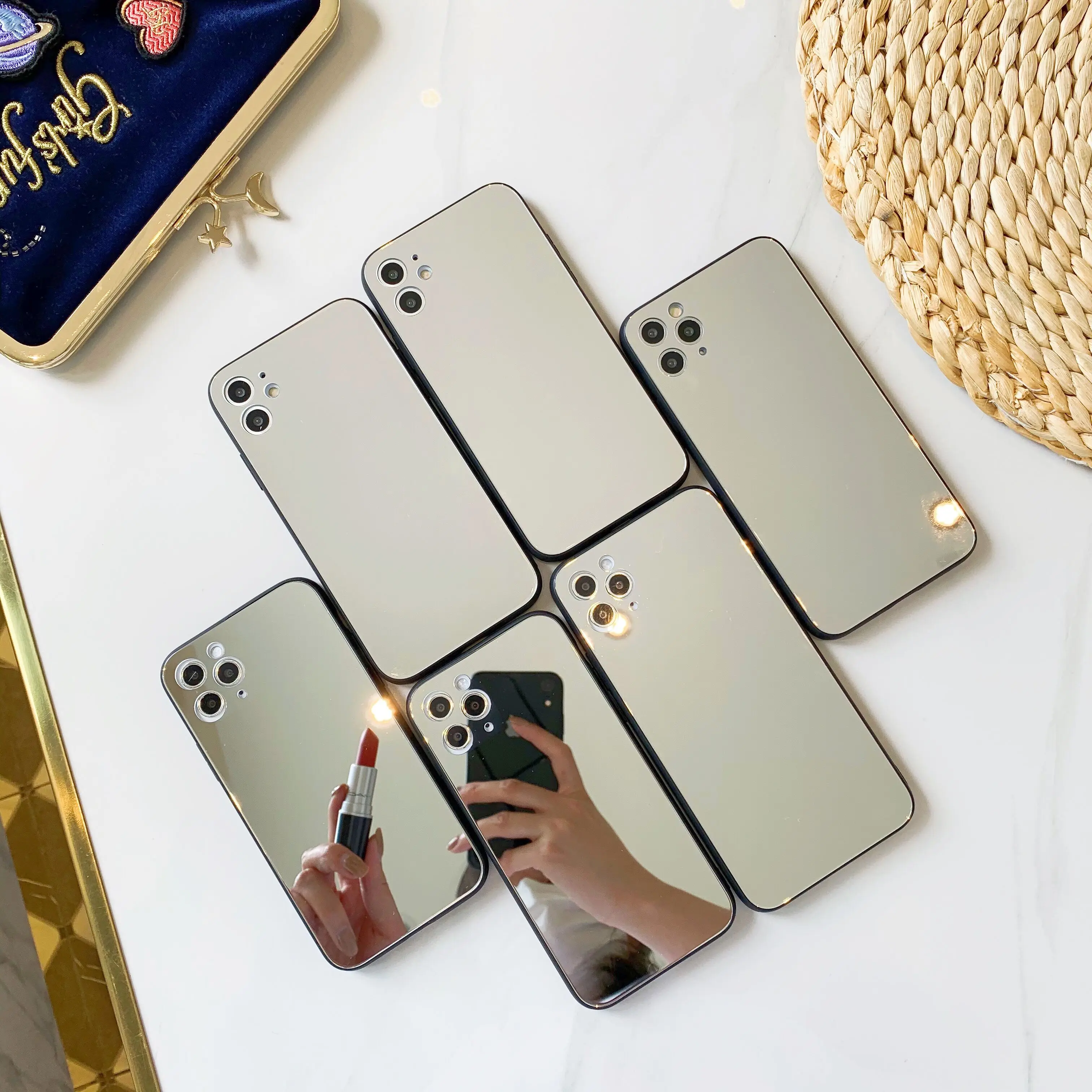 

Fashion Full Mirror Shockproof Tempered Glass Case Back Skin for iPhone 11 12 Pro 6 6s 7 8 Plus /X XR XS Max Phone Cover Shell