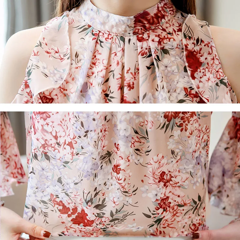 

blusas mujer de moda 2020 autumn Ruffles floral chiffon blouse women plus size korean Fashion Butterfly Sleeve off shoulder top