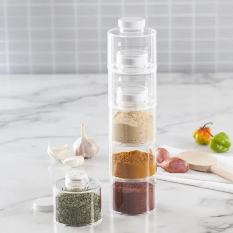 

6Pcs/Set Spice Jar Pepper Shaker Box Spice Tower Herb & Spice Tools Transparent Seasoning Cans Kitchen Rack Condiment Bottles