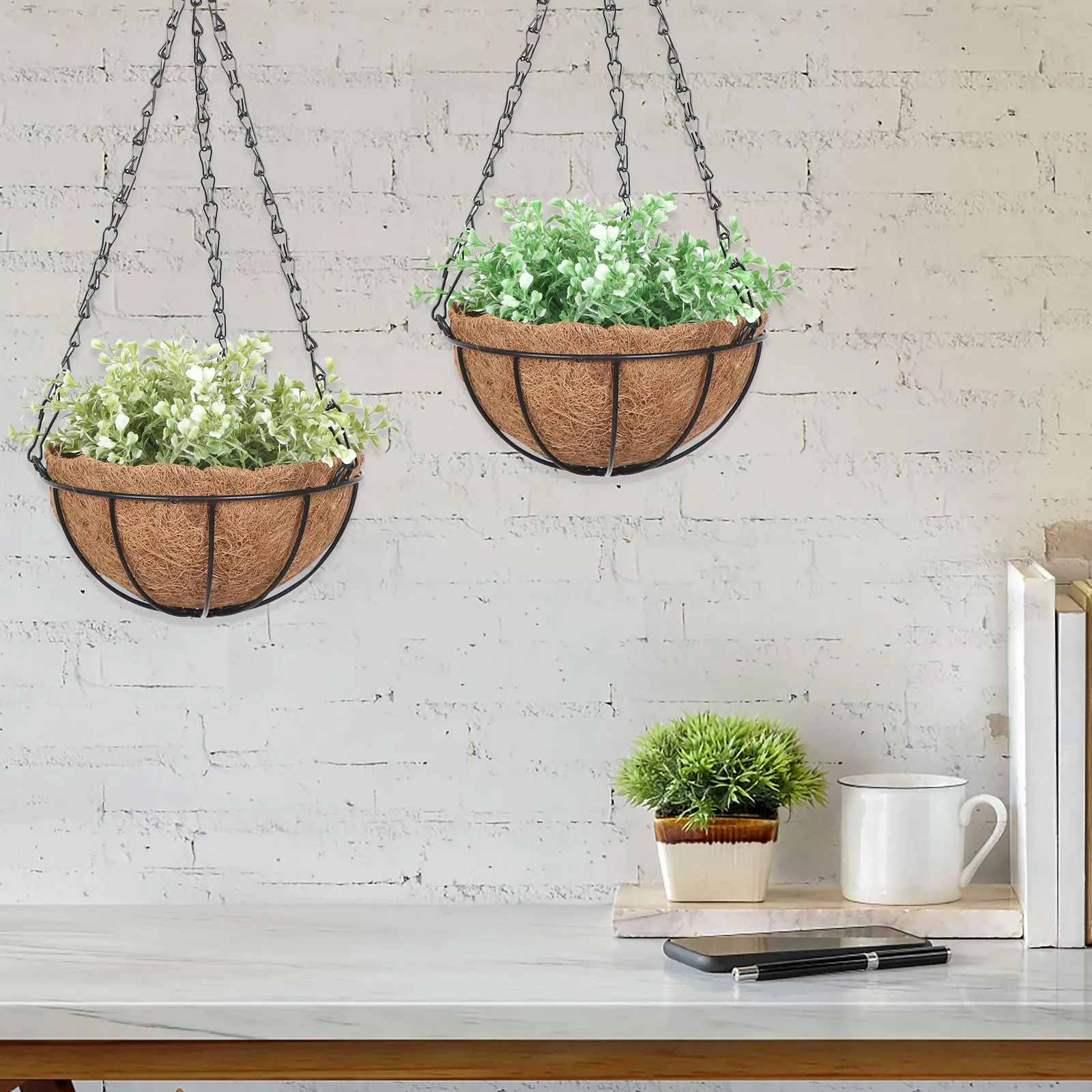 

1PCS Metal Hanging Planter Basket with Coco Coir Liner 25 CM Round Wire Plant