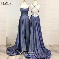 2020 dark blue prom dresses a line spaghetti strap long prom dress sparkly formal party gown 2020 elegant prom gowns vestidos