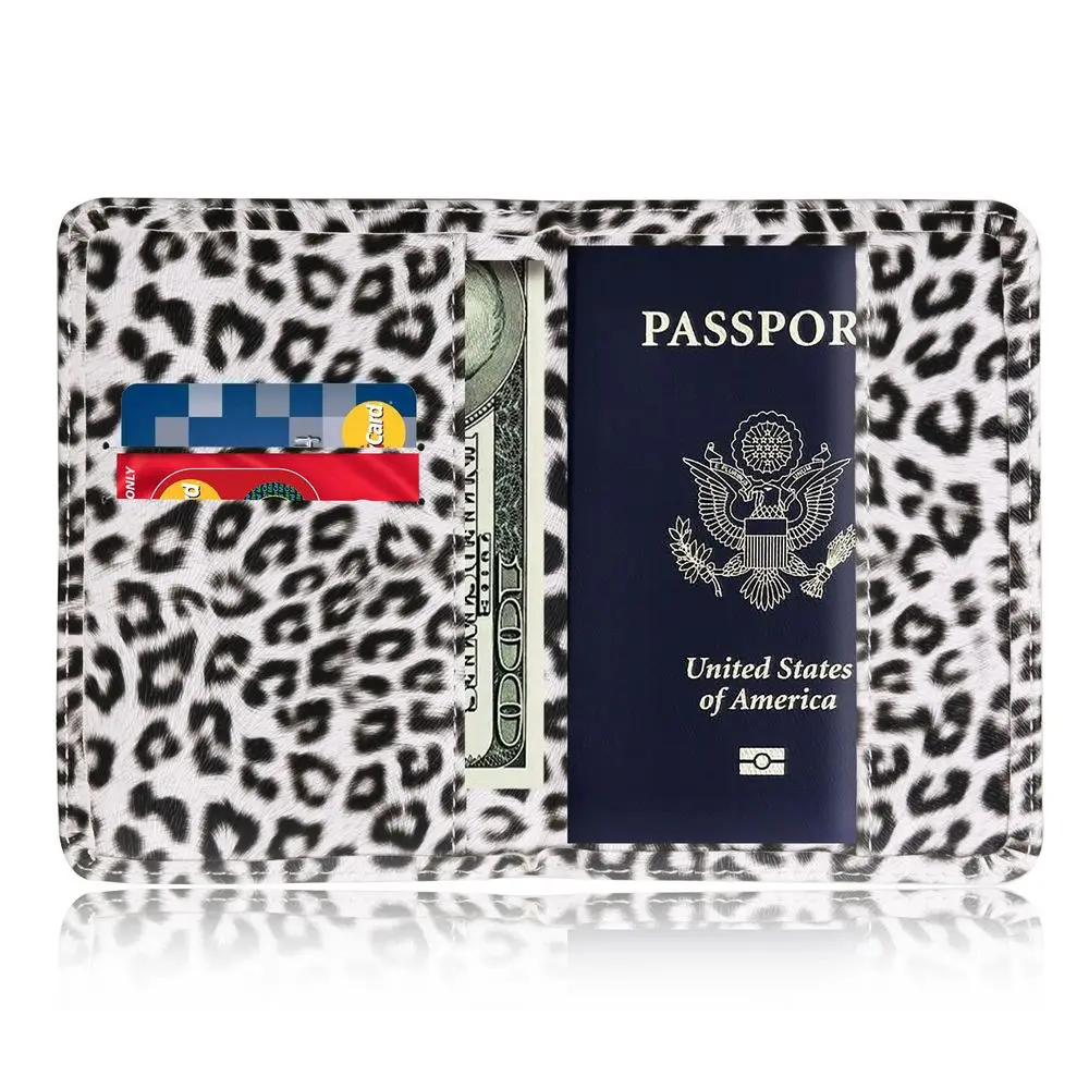 TOURSUIT Women's Travel Leather Wild Leopard Design Passport Cover Holder with Card Case Wallet