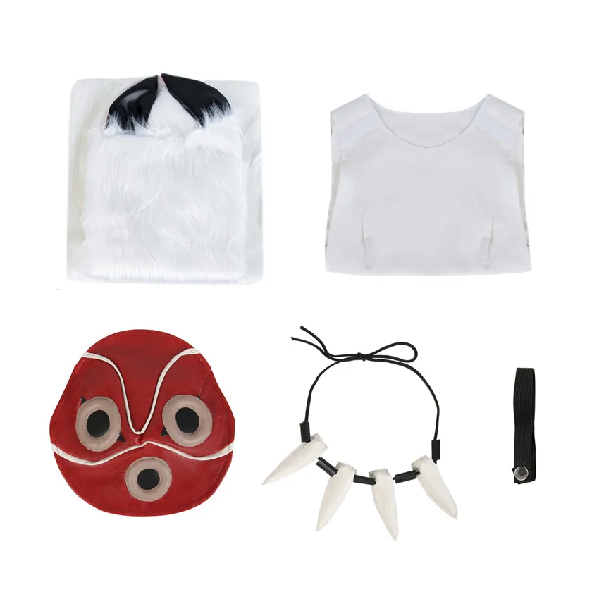 

Takerlama Anime Princess Mononoke Cosplay San Costume Dress Woman Sleeveless Tops Mask Sets with Necklace Halloween Outfits