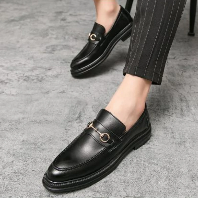 

2021 New Men's Shoes Fashion Casual Business High-end Black PU Cracked Metal Letters Decoration Comfortable Loafers 4KD124