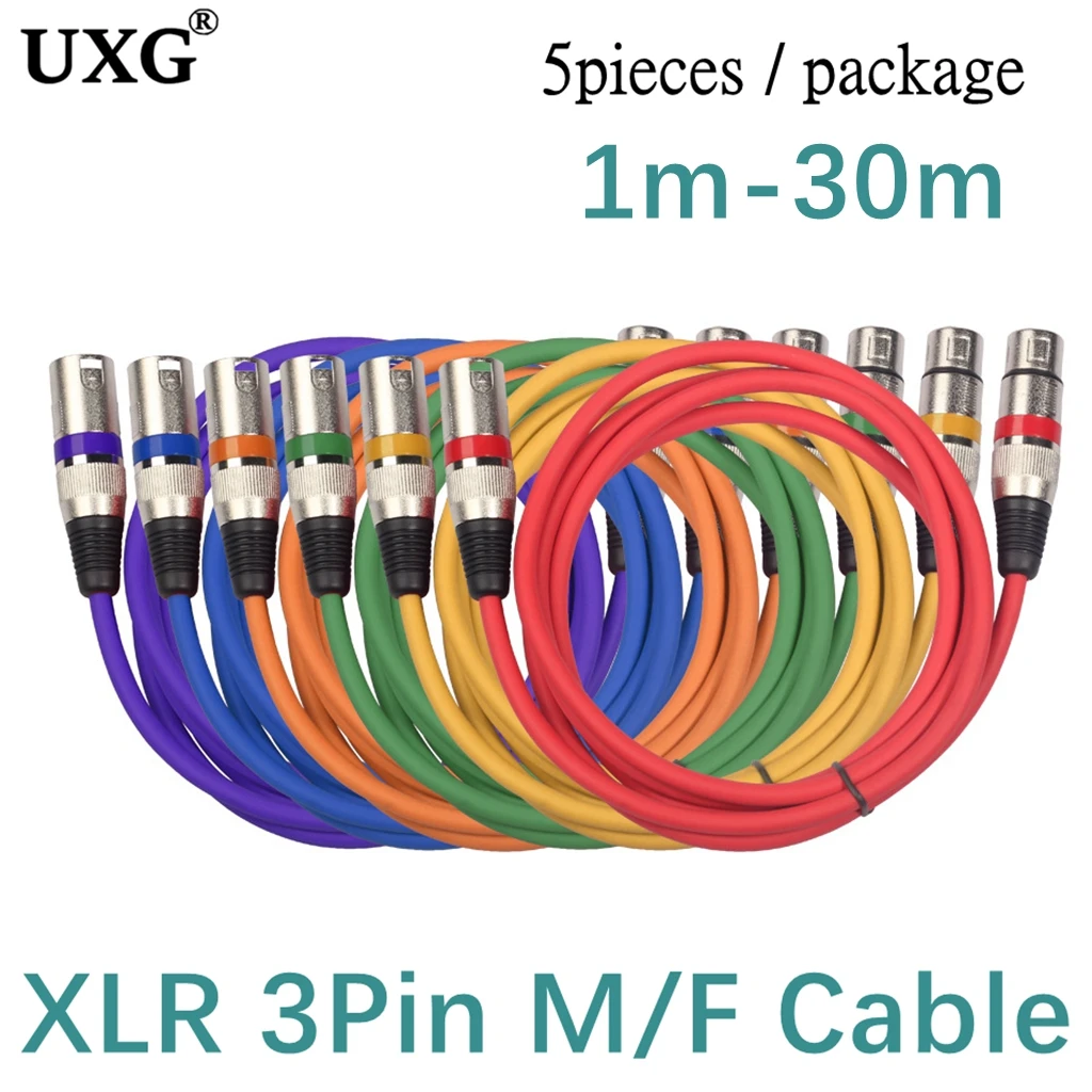 

5pcs XLR Cable Male To Female M/F 3Pin OFC Audio Cable Foil+Braided Shielded For Microphone Mixer Amplifier 1m 3m 5m10m20m cable