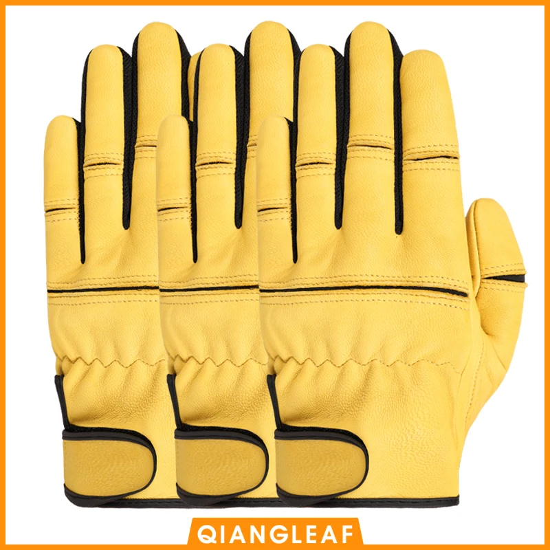 

HENDUGLS 3pcs Men's Sheepskin Leather Work Gloves Teenager Worker Industrial construction Safety Gloves Suit Free Shipping 550MY