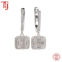 tkj 925 sterling silver cz zirconia drop earrings for women female bridal shiny dangle earrings wedding engagement jewelry