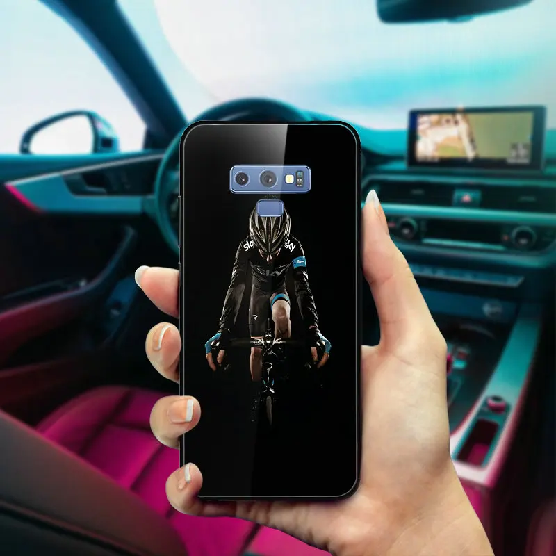 Bike Cyclist Black On White Tempered Glass Cases for Samsung Galaxy S8 S9 S10 A6 A8 A9 A10 A20 A40 A50 A70 A80 Plus | Мобильные