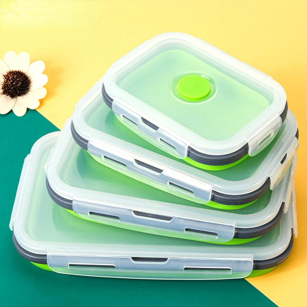

4 pcs Silicone Lunch Box Portable Bowl Colorful Folding Food Container Lunchbox 350/500/800/1200ml Eco-Friendly