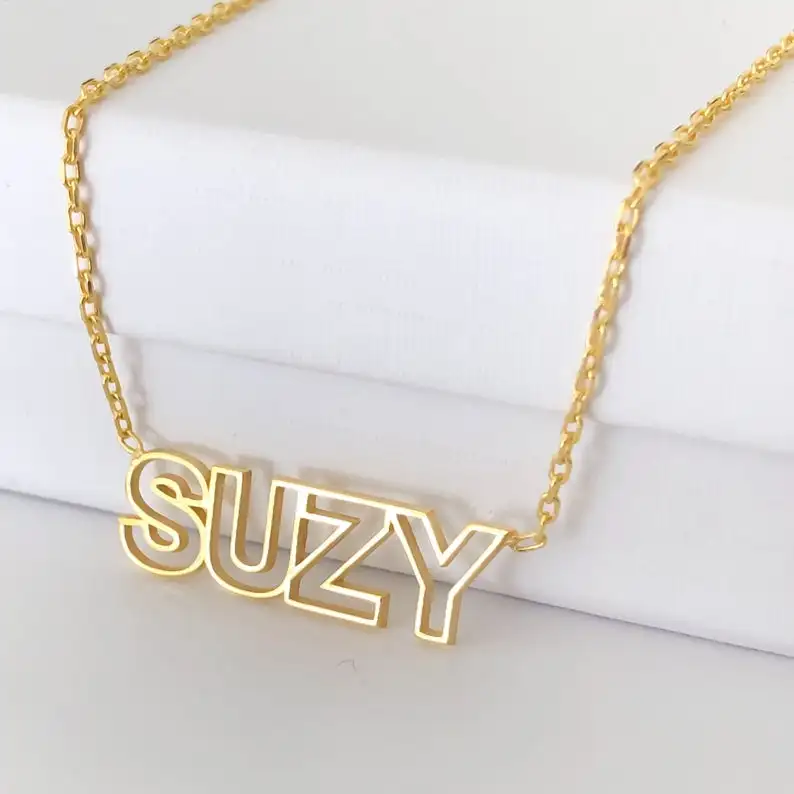 

stainless steel custom name necklace personalized outline modern cut out number letter necklace women nameplate jewelry BFF gift