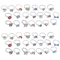 mixed 10pcslot silver color flower butterfly shape ring for cute kid children party adjustable rings jewelry gift wholesale