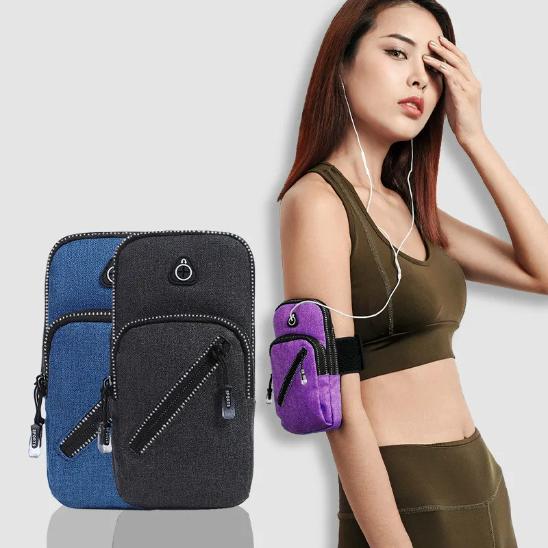 

3 Zippers Running Gym Cycling Sport Workout Phone Bag Cover For Samsung A71 A51 Ultra Xiaomi Huawei 7.2" 6" Arm Band Case