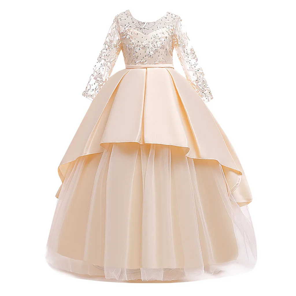 Детское кружевное платье принцессы с бантом для девочек на свадьбу