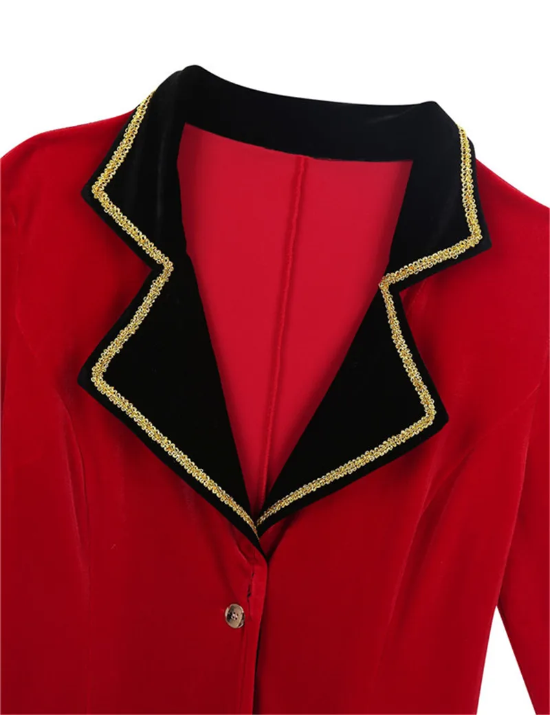 2Pcs Women Halloween Cosplay Pirate Costume Lapel Collar Long Sleeves Gold Braid Trimmings Button Down Long Jacket Coat+ Belt